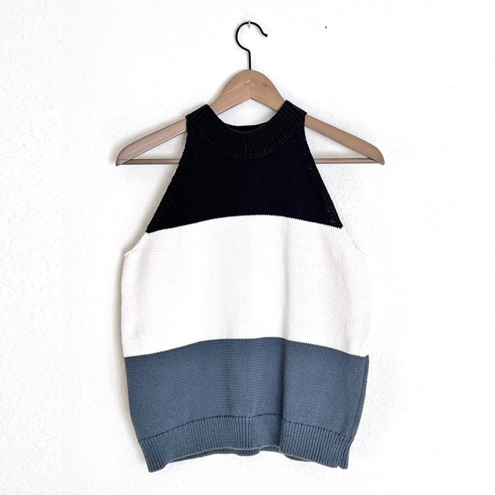 Ann Taylor Petite Color Block Mock Neck Sweater Tank, Size Large Petite